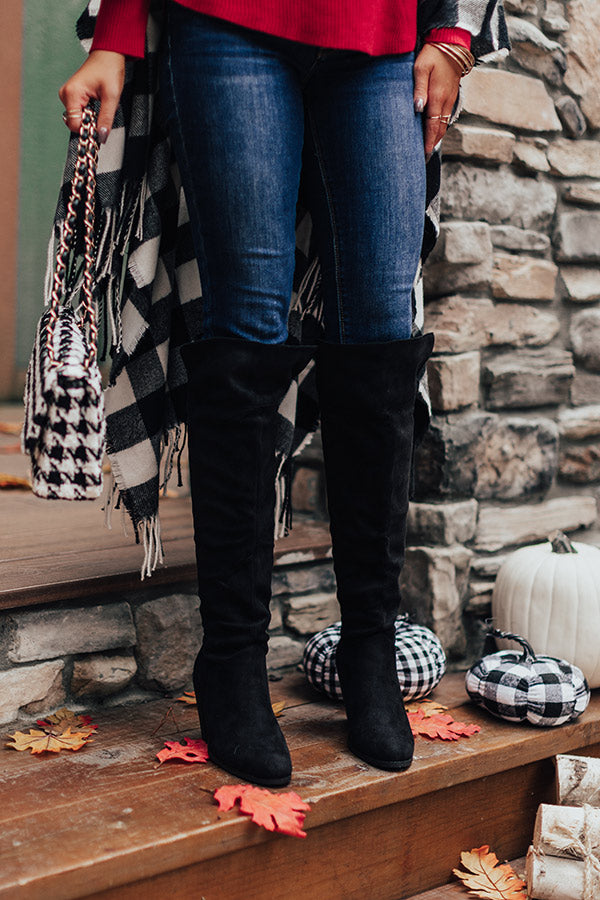 The Rosewood Thigh High Faux Suede Boot In Black