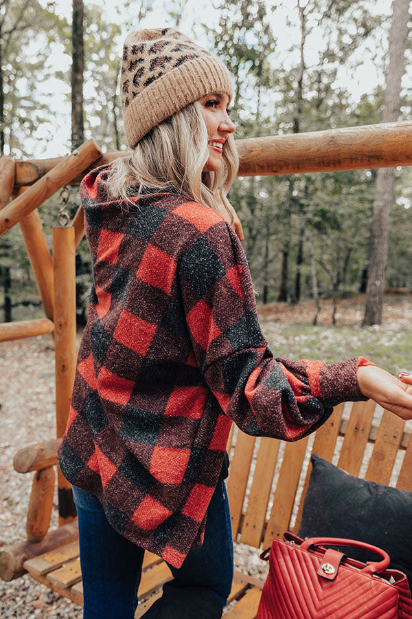 Never Too Toasty Buffalo Check Cardigan In Red