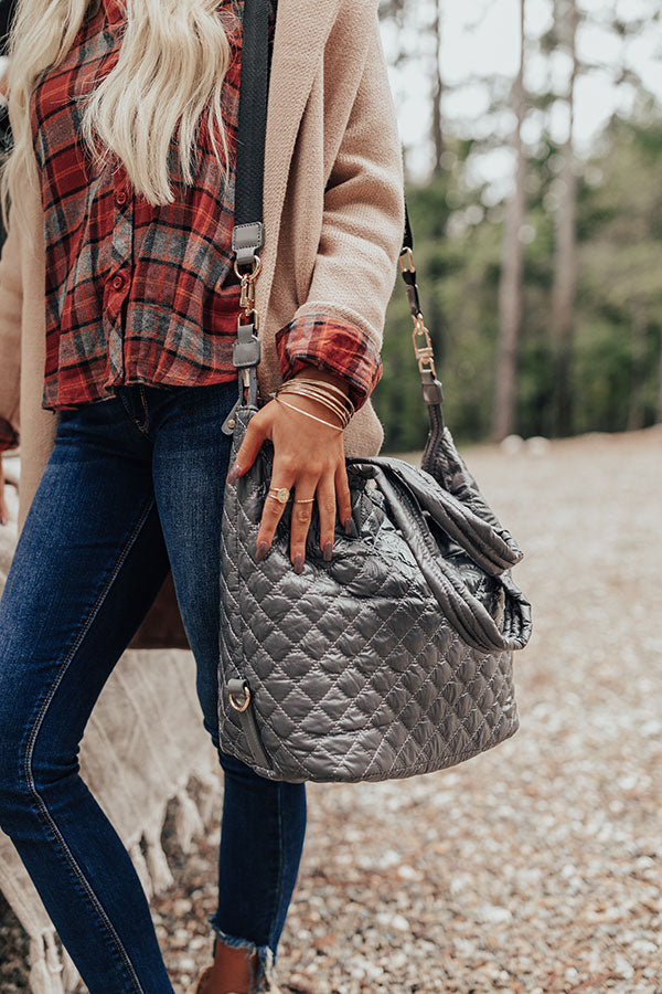 Off The Clock Medium Quilted Tote In Dark Grey