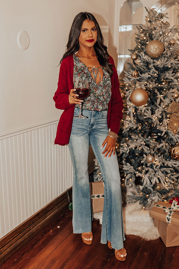 Cozy Lodge Cardigan In Wine