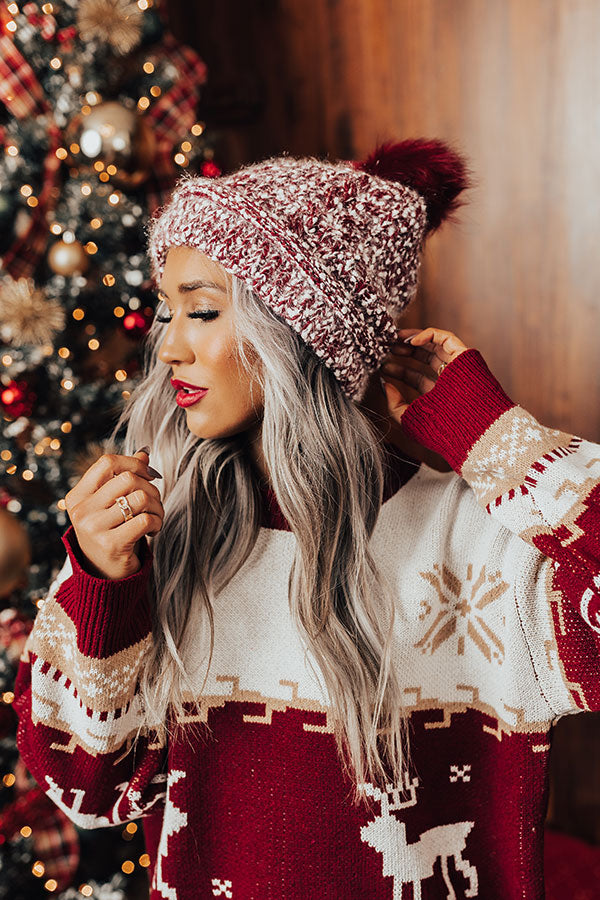 Full Of Warmth Popcorn Knit Beanie in Wine