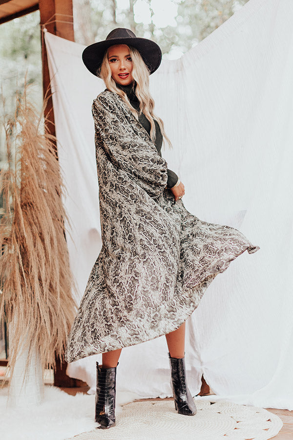 Bombshell Material Snake Print Duster in Forest