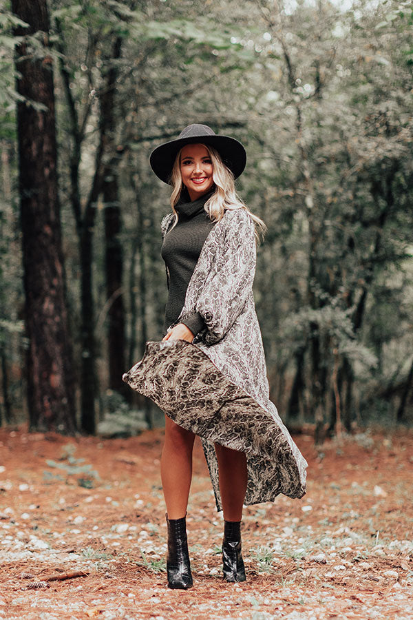 Bombshell Material Snake Print Duster in Forest