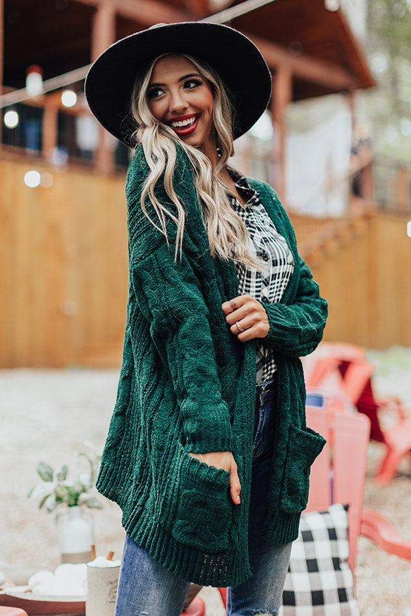 Nothing But The Best Cable Knit Cardigan In Hunter Green
