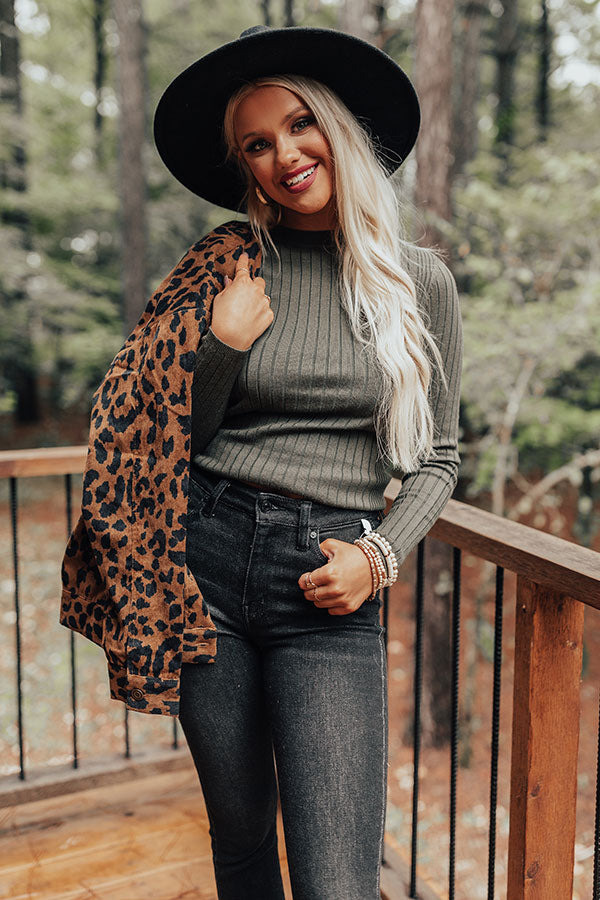 Vermont Fall Ribbed Top In Army Green