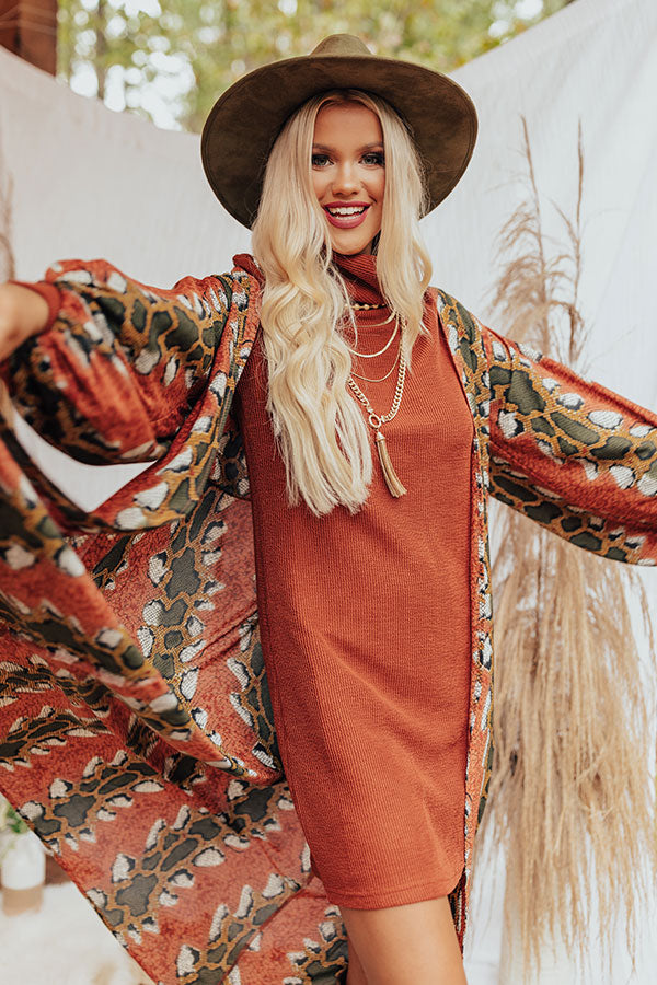 Bombshell Material Snake Print Duster in Rust