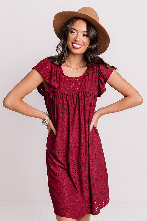 Uptown Estate Eyelet Dress In Wine