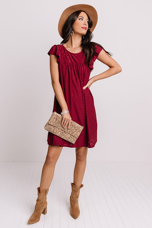 Uptown Estate Eyelet Dress In Wine