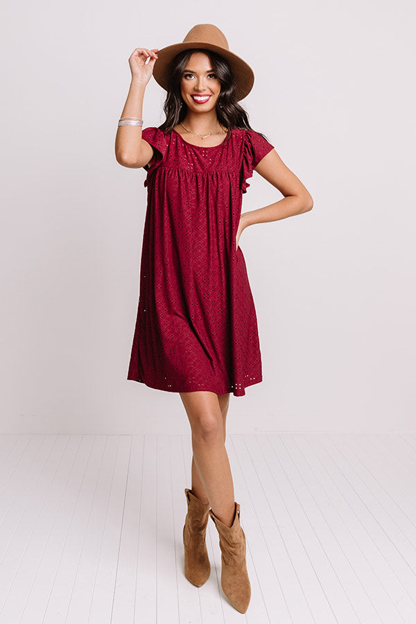 Uptown Estate Eyelet Dress In Wine