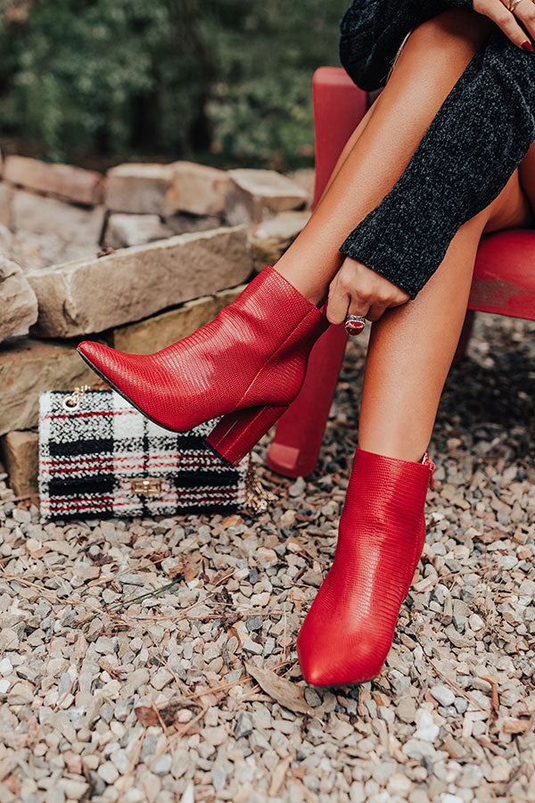 Red faux leather on sale booties