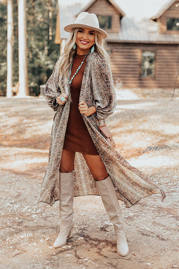 Bombshell Material Snake Print Duster in Brown