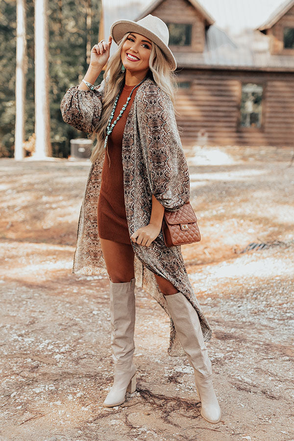 Bombshell Material Snake Print Duster in Brown