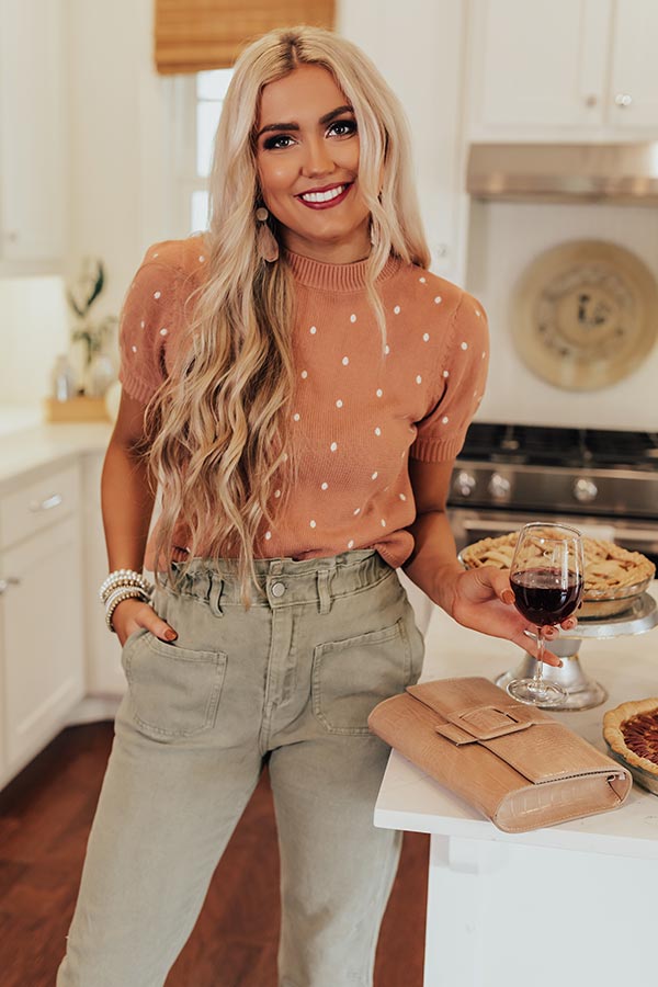 Spotted Around Town Embroidered Top In Light Rust