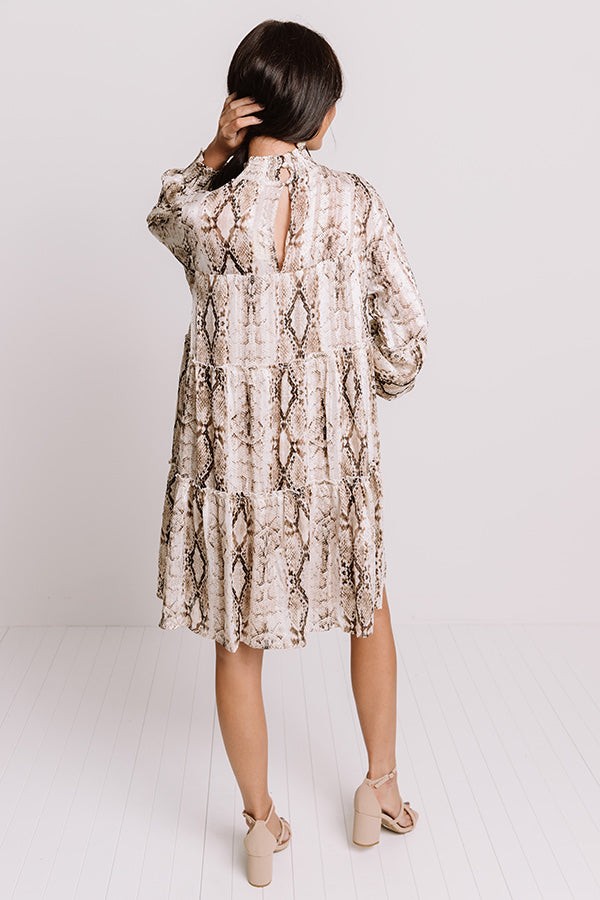 New York Fashion District Snake Print Dress in Brown