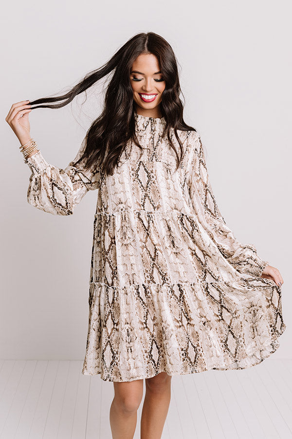 New York Fashion District Snake Print Dress in Brown