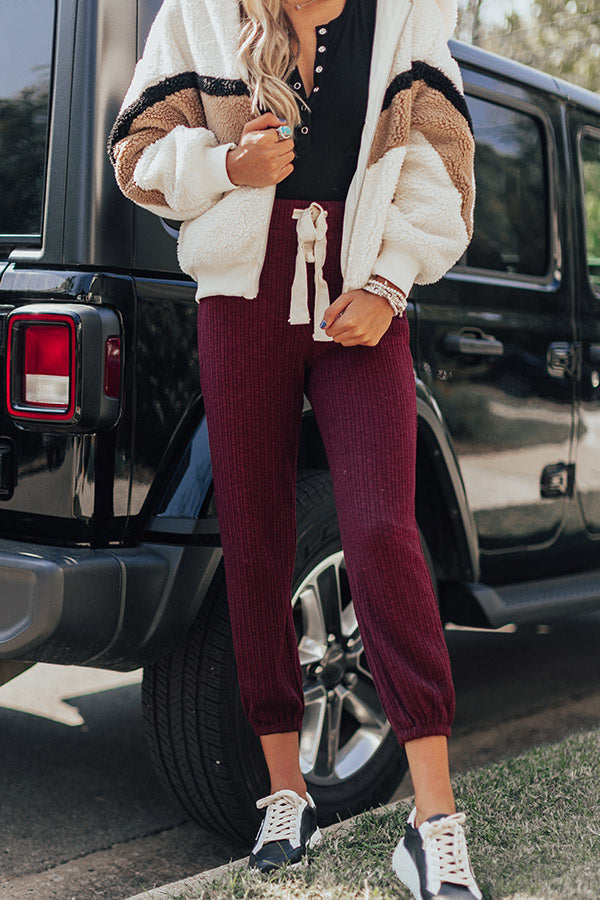 Cozy A La Mode Knit Joggers In Maroon