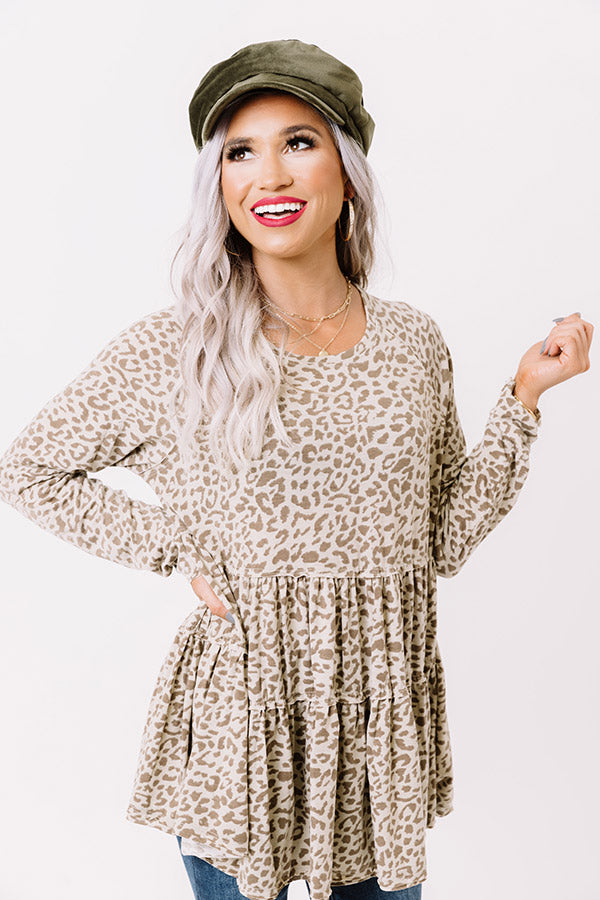 Believing In Forever Leopard Shift Top In Taupe