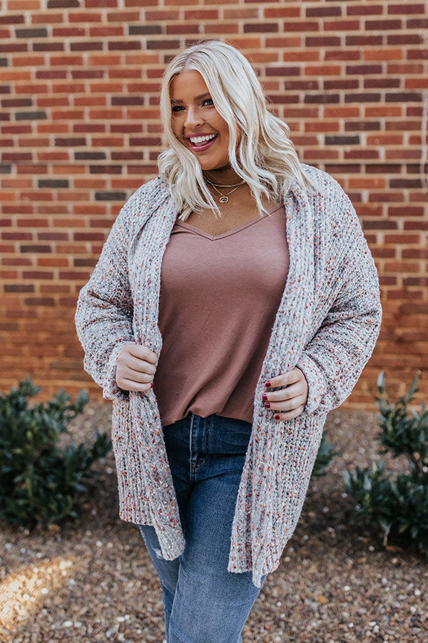 Pumpkin Patch Cozy Knit Cardigan In Grey Curves