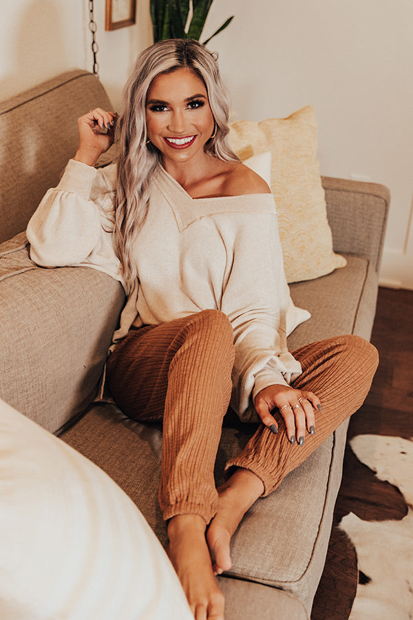 Cozy A La Mode Knit Joggers In Camel