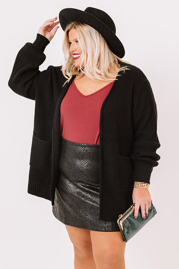 Fall Hike Knit Cardigan In Black   Curves