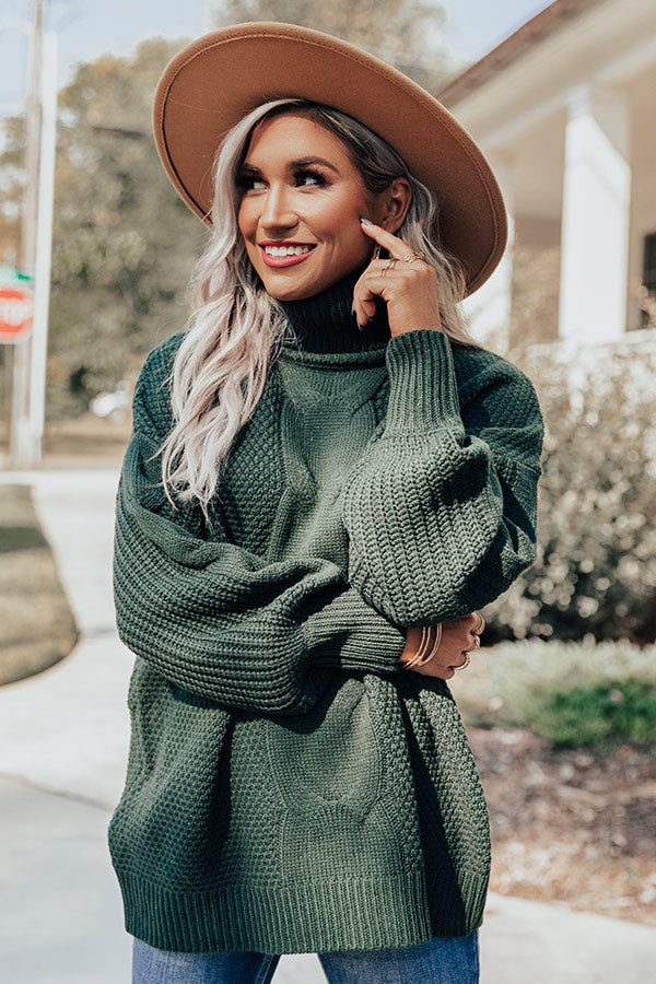 Chilly Vibes Knit Sweater In Hunter Green
