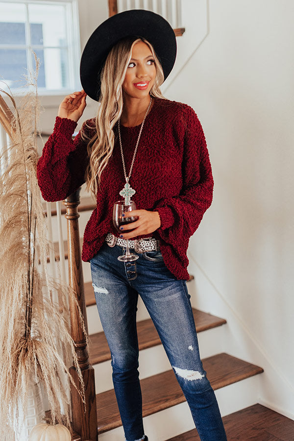 Crunching Leaves Popcorn Knit Sweater In Merlot