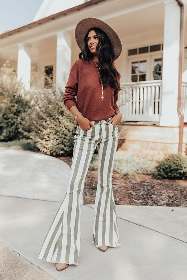 The Serina High Waist Flares In Sage – Impressions Online Boutique