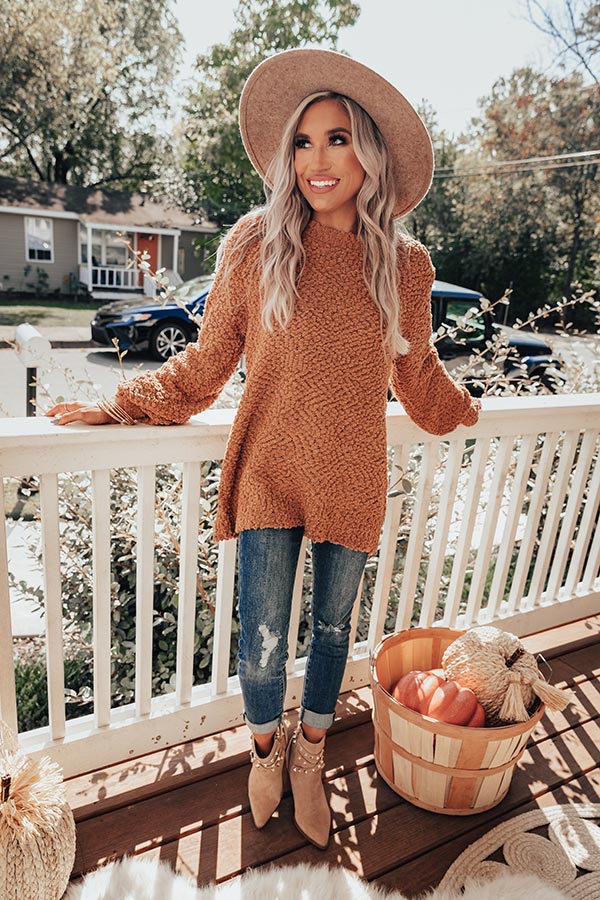 Crunching Leaves Popcorn Knit Sweater In Iced Mocha