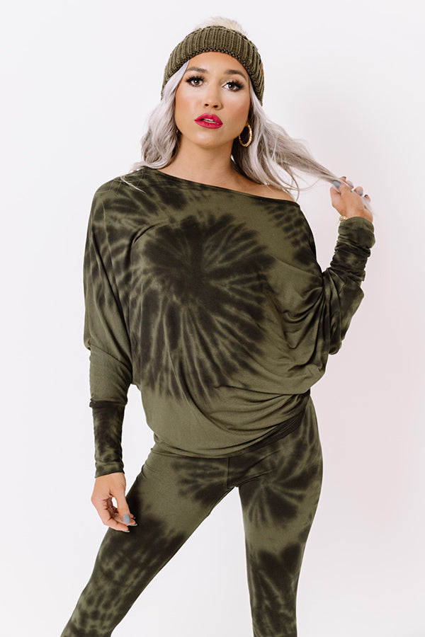 Cozy Factor Tie Dye Shift Top In Olive