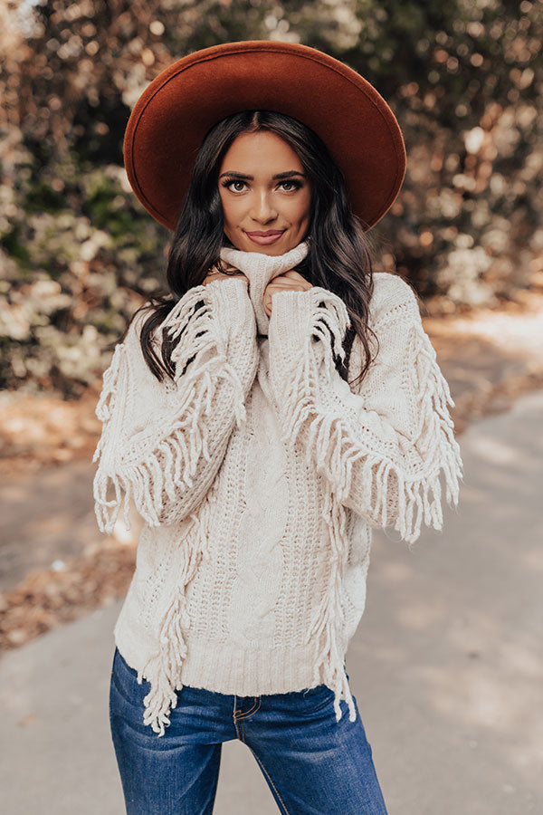 Caught Crushing Fringe Knit Sweater In Birch