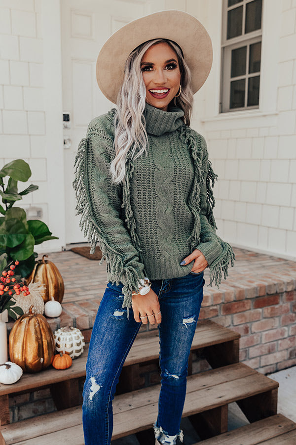 Caught Crushing Fringe Knit Sweater In Sage • Impressions Online Boutique