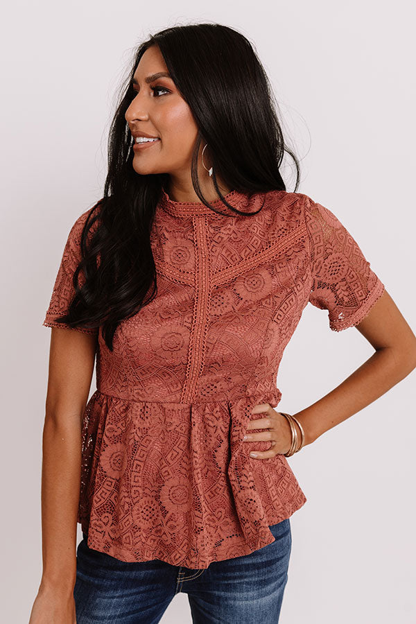 Upscale Resort Lace Top In Rustic Rose