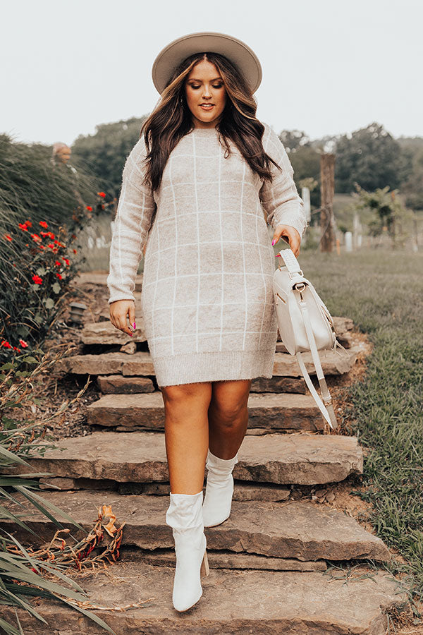 Crisp Evening Sweater Dress In Iced Latte Curves Crisp Evening Sweater Dress In Iced Latte Curves
