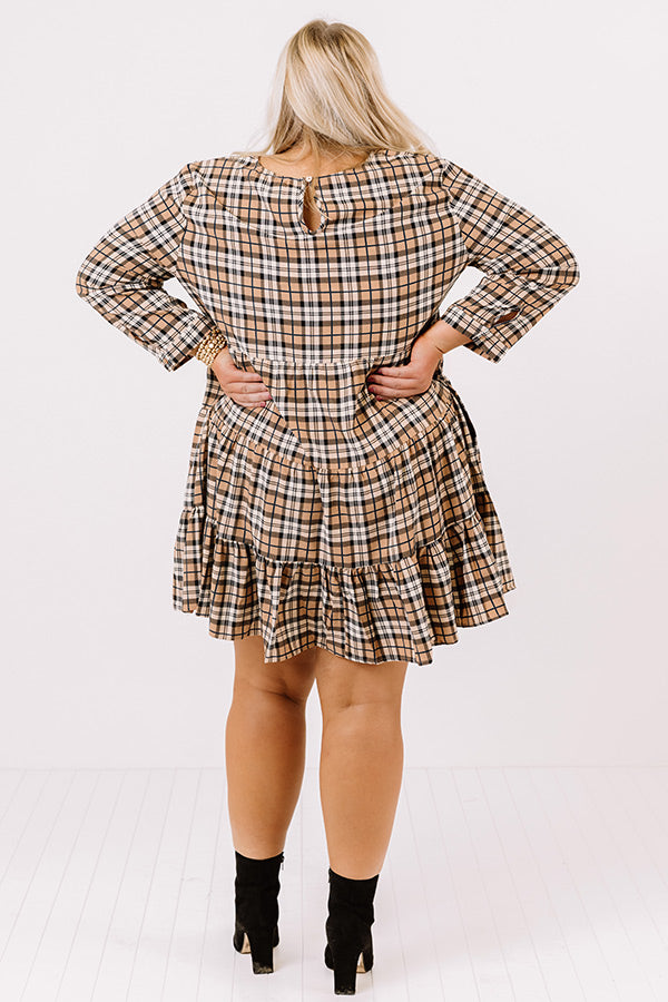 Cinnamon And Spice Plaid Babydoll Dress In Iced Latte   Curves