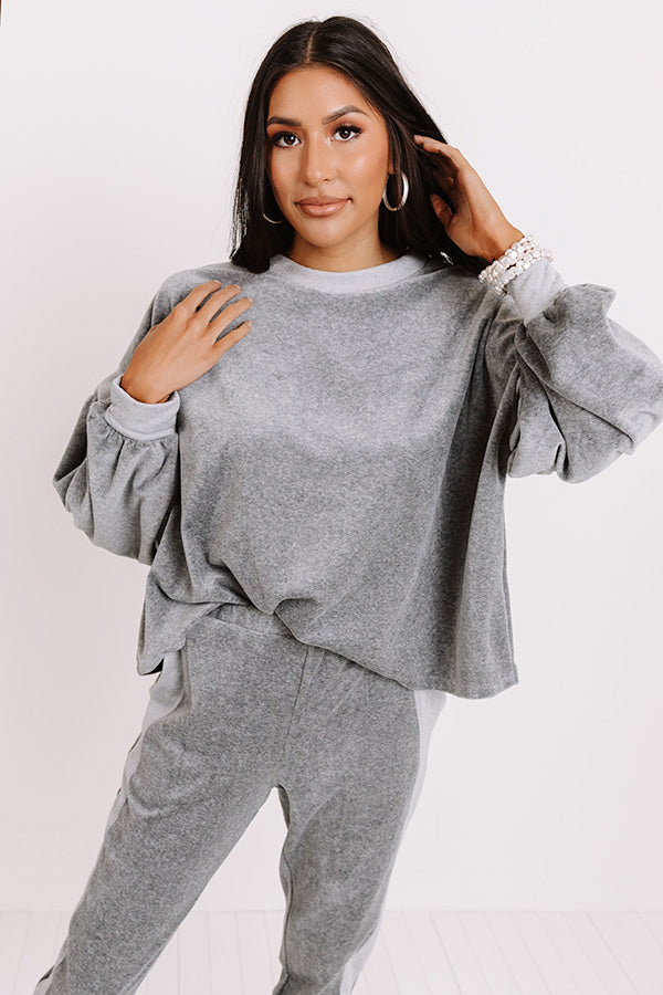 Across Campus Velour Sweatshirt In Dark Grey