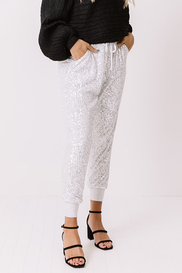 Sequin Smiles Joggers In Silver