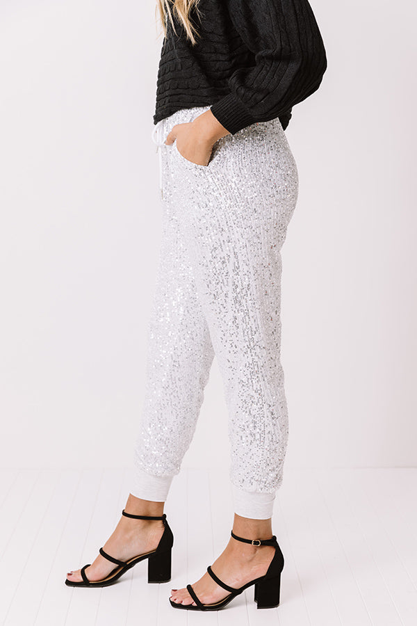 White sequin store joggers