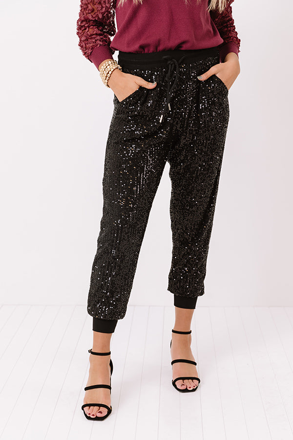 Sequin Smiles Joggers In Black