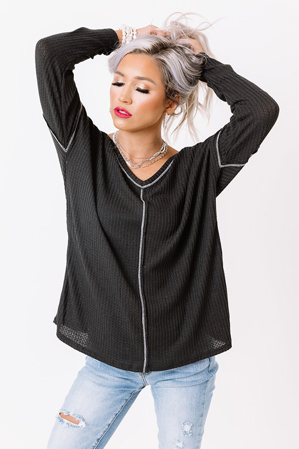 London Shops Waffle Knit Top In Black