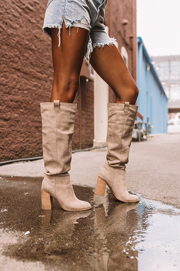 The Gracelynn Faux Suede Thigh High Boot In Taupe