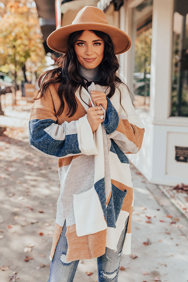 Cozy Cove Colorblock Cardigan In Camel Image - 1