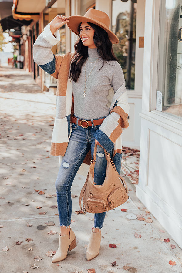 Cozy Cove Colorblock Cardigan In Camel Image - 1