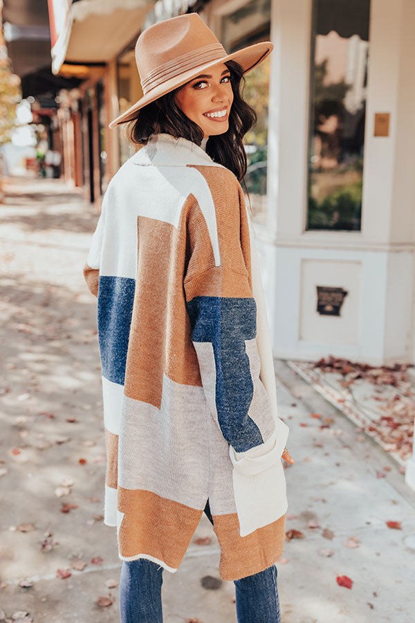 Cozy Cove Colorblock Cardigan In Camel Image - 1
