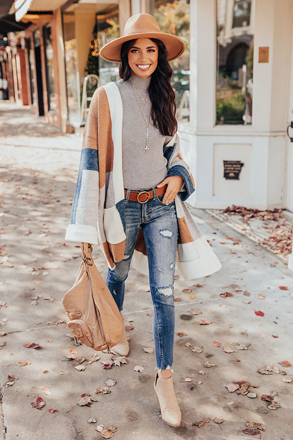Cozy Cove Colorblock Cardigan In Camel Image - 1
