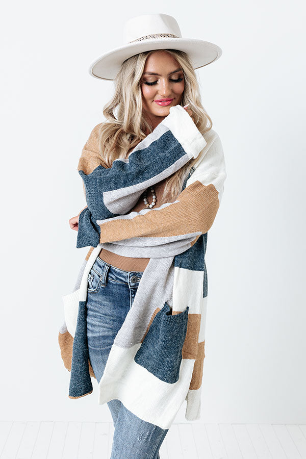 Cozy Cove Colorblock Cardigan In Camel Image - 1