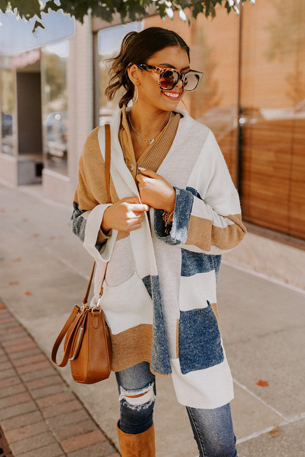 Cozy Cove Colorblock Cardigan In Camel
