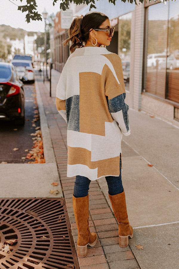 Cozy Cove Colorblock Cardigan In Camel Image - 1