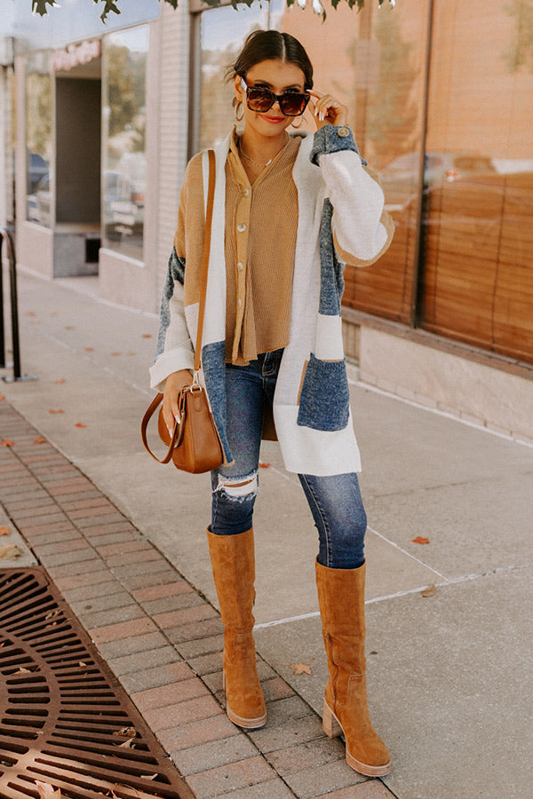 Cozy Cove Colorblock Cardigan In Camel Image - 1