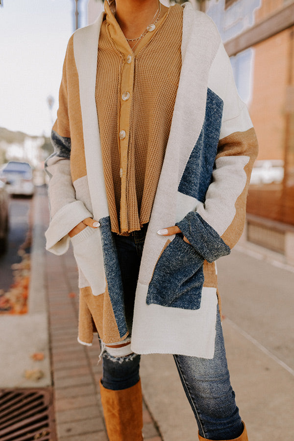 Cozy Cove Colorblock Cardigan In Camel Image - 1
