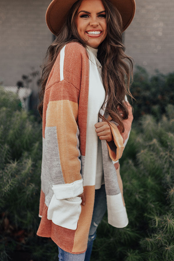 Cozy Cove Colorblock Cardigan In Rust Image - 1